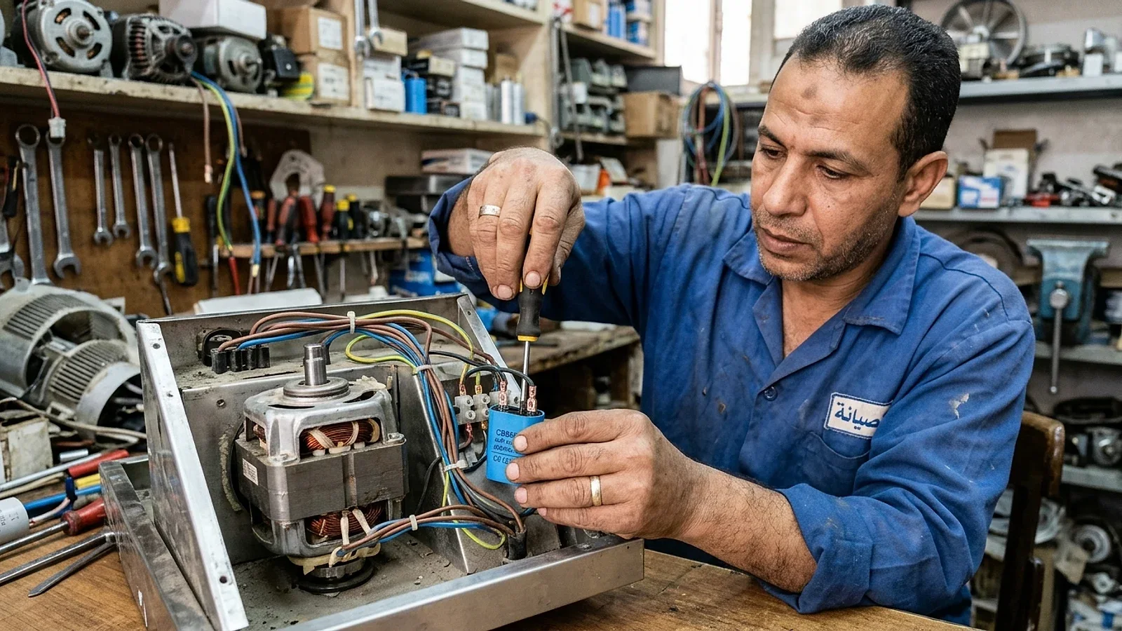 فحص وتغيير مكثف محرك الشفاط الكهربائي أثناء عمليات الصيانة المنزلية