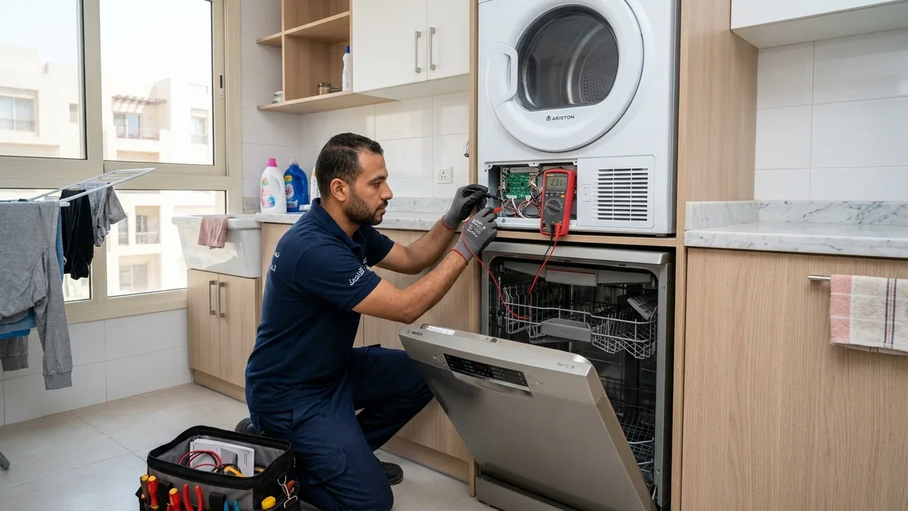 مهندس صيانة وتصليح غسالات اطباق ومجففات ملابس بوش واريستون وال جي في الشيخ زايد والدقي