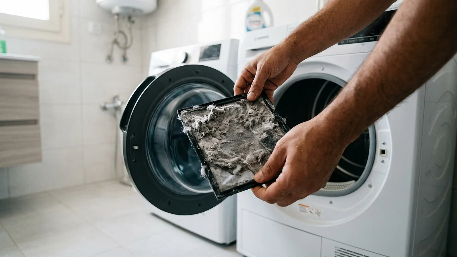 تنظيف فلتر الوبر الدوري للحفاظ على كفاءة صيانة مجففات الملابس المنزلية
