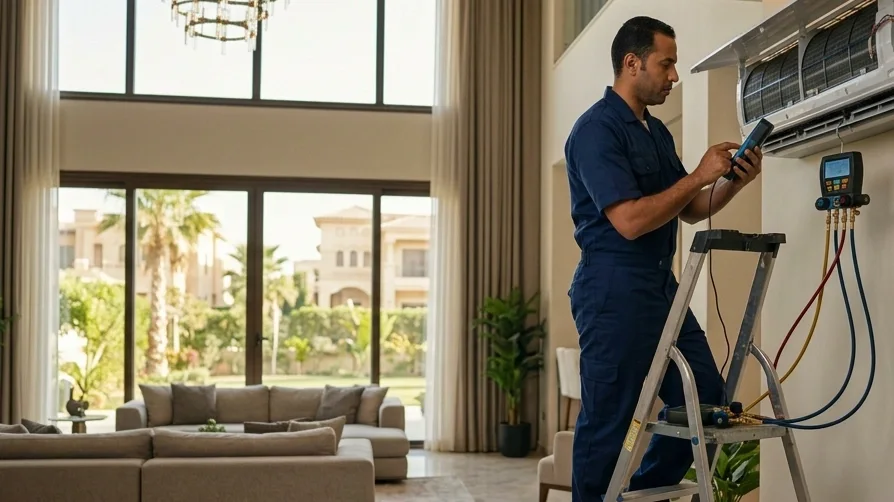 فحص شحن غاز الفريون وكشف تسريب التكييف ومستوى ضغط الكباس بالقاهرة الجديدة