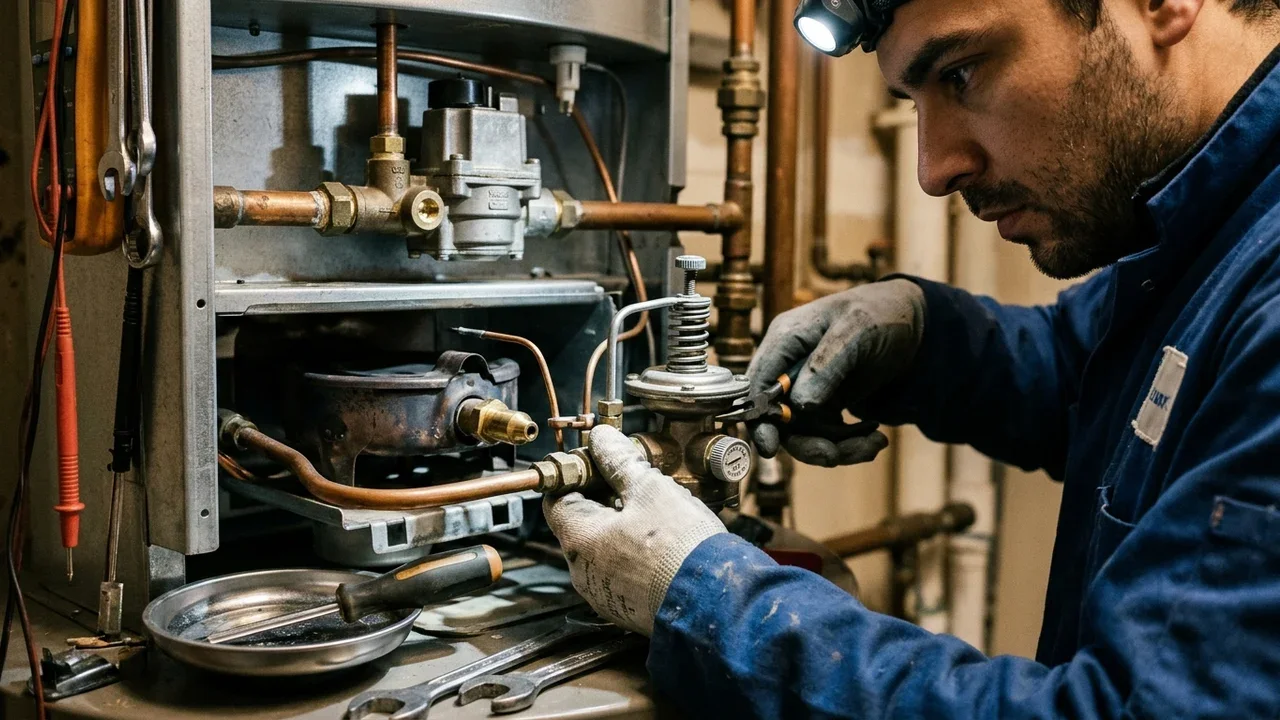 فحص رداخ سخان الغاز وموبينة الإشعال وحساس العادم لسخان غاز بالتجمع الخامس